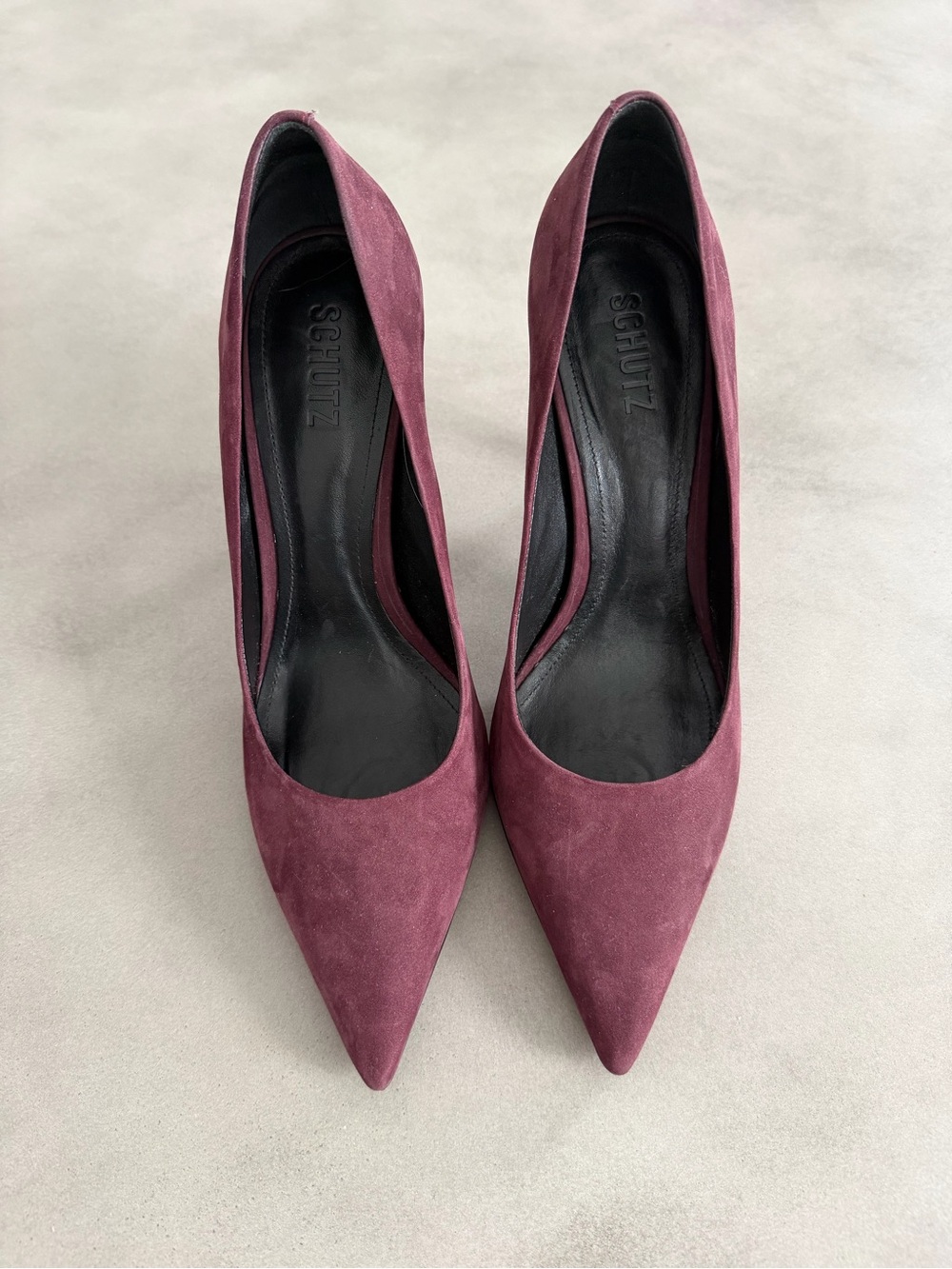 SCHUTZ Pointed-Toe Suede Pumps in Plum